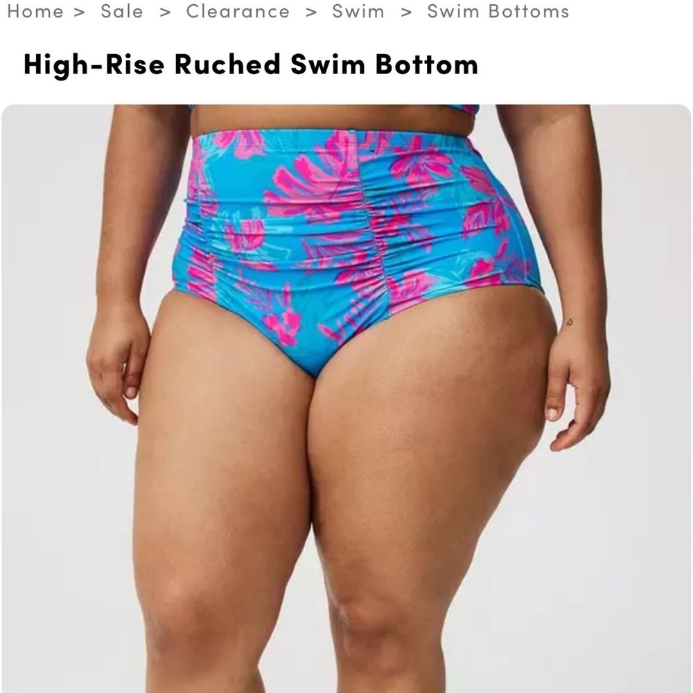 Brand new 3x torrid tropical geo Blue & Pink Floral High-Rise Ruched Swim Bottom